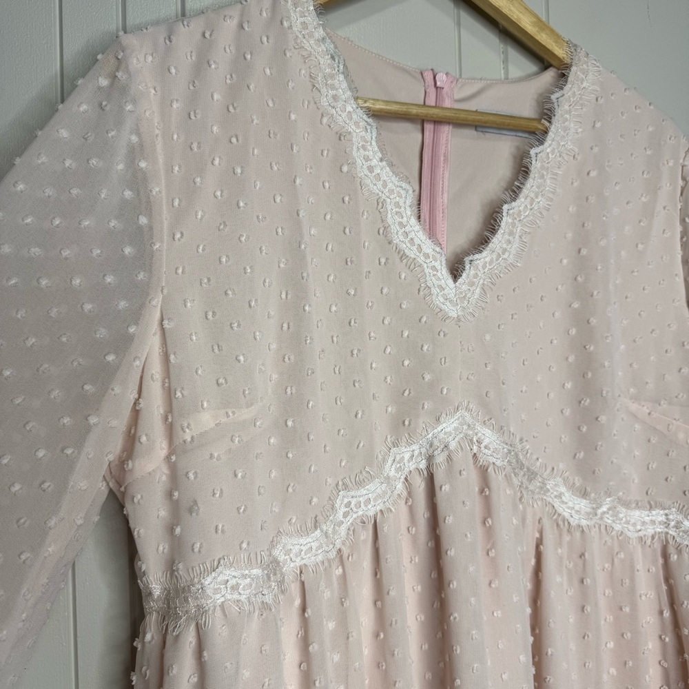 Pink Polka Dot Dress with Lace Trim - Picture 3 of 10